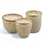 SET VELAS EN VASIJA DE CRISTAL BLANCA/DORADA VAINILLA/BERRY