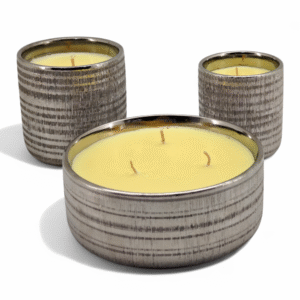 SET VELAS EN VASIJA DE CERAMICA PLATEADO AROMA MISS COCO