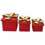 SET X3 CAJAS DE REGALO ROJAS CON MOÑO DORADO