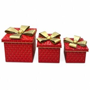 SET X3 CAJAS DE REGALO ROJAS CON MOÑO DORADO