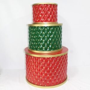 SET X3 TAMBORES ROJOS Y VERDES CON PUNTOS DORADOS