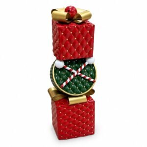ADORNO METÁLICO CON DOS REGALOS ROJOS Y TAMBOR VERDE CENTRAL (99 CM)