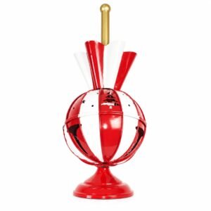 ADORNO METÁLICO TIPO CARAMELO ROJO Y BLANCO (42 CM)
