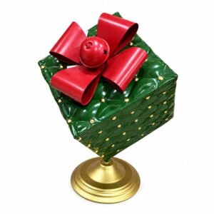 REGALO METÁLICO VERDE CON MOÑO ROJO (40,3 CM)