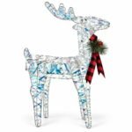 CIERVO NAVIDEÑO DE PIE PLATEADO BRILLANTE CON MOÑO 50 CM