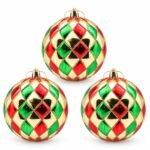 PACK X3 BOLA DECORATIVA ROMBOS ROJO/DORADO/VERDE 12CM
