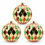 PACK X3 BOLA DECORATIVA ROMBOS ROJO/DORADA 10CM