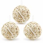 PACK X3 BOLA DECORATIVA EN RATAN BLANCO/DORADO 15CM