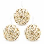 PACK X3 BOLA DECORATIVA EN RATAN BLANCO/DORADO 10CM