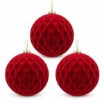 PACK X3 BOLA TERCIOPELO ROMBOS ROJO 15CM