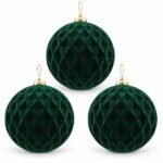 PACK X3 BOLA TERCIOPELO ROMBOS VERDE 15CM