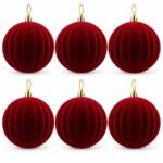 PACK X6 BOLA TERCIOPELO LINEAS VERTICALES ROJA 10CM