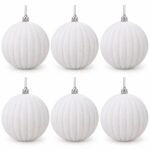 PACK X6 BOLA TERCIOPELO LINEAS VERTICALES BLANCA 10CM
