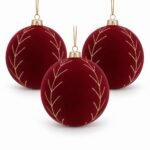 PACK X3 BOLA DECORADA RAMITA DORADA ROJA 15CM