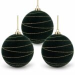PACK X3 BOLA 15CM VERDE DECORADA CON LINEAS DORADAS