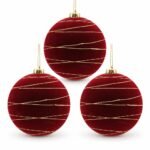 PACK X3 BOLA 15CM ROJA CON LINEAS HORIZONTALES DORADAS
