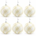 PACK X6 BOLA 10CM BLANCO LINEAS CRUZADAS DORADAS