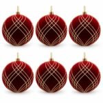 PACK X6 BOLA 10CM ROJA LINEAS CRUZADAS DORADAS