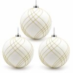 PACK X3 BOLA 15CM BLANCO LINEAS CRUZADAS DORADAS