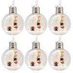 PACK X6 BOLA TRANSPARENTE ABIERTA 8CM CON MUÑECO DE NIEVE LUZ CALIDA