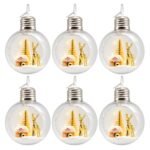 PACK X6 BOLA TRANSP. ABIERTA 8CM CON RENO Y LUZ CALIDA