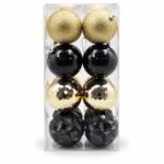 SET X 16 BOLAS MOTIVO SURTIDO A DORADO/NEGRO 10CM