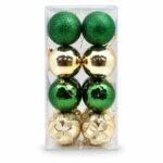 SET X 16 BOLAS MOTIVO SURTIDO B DORADO/VERDE 10CM