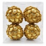 SET X 4 PIÑAS DORADAS ESCARCHADAS 10cm