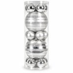 TARRO 17 BOLAS PLATEADAS SURTIDAS 2 DE 15cm y 15 DE 6cm