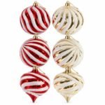 TARRO DE 6 BOLAS DECORADAS DORADAS/BLANCO Y ROJO/BLANCO 4 DE 15cm 2 DE 20cm