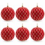 PACK X6 BOLA ROJA VELVET ROMBOS ESCARCHADOS 10cm