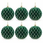 PACK X6 BOLA VERDE VELVET ROMBOS ESCARCHADOS 10cm