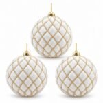PACK X3 BOLA BLANCA VELVET ROMBOS ESCARCHADOS 15cm