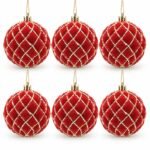 PACK X6 BOLA ROJA VELVET ROMBOS ESCARCHADOS 8cm