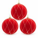 PACK X3 BOLA ROJA VELVET ROMBOS GRANDES ESCARCHADOS 15cm