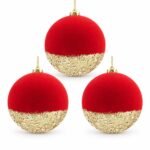 PACK X3 BOLA ROJA VELVET MITAD CANUTILLOS Y PERLITAS 15cm