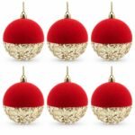 PACK X6 BOLA ROJA VELVET MITAD CANUTILLOS Y PERLITAS 8cm