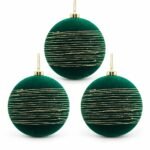 PACK X3 BOLA VERDE OSCURO CON LINEAS DORADAS 15cm