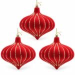 PACK X3 BOLA TROMPO ROJA CON LINEAS ESCARCHADAS 12cm