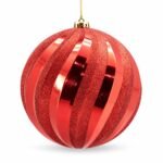 BOLA ROJA BRILLANTE FRANJAS ESCARCHA ROJA 20cm
