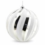 BOLA PLATEADA BRILLANTE FRANJAS ESCARCHA BLANCA 20cm