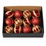 SET X 12 BOLAS ROJA CON DORADO 3 ESTILOS 8cm