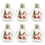 PACK X6 BOLA TRANSPARENTE CON LUZ Y DECORACION SANTA CON BOLSA CAFE 8cm