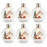 PACK X6 BOLA TRANSPARENTE CON LUZ Y DECORACION SANTA CON BOLSA CAFE 10cm