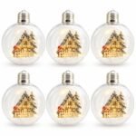 PACK X6 BOLA TRANSPARENTE CON LUZ Y DECORACION CASITA Y OSO NAVIDEÑO 10cm