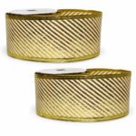 PACK X2 CINTA ALAMBRADA 2.5" X 10YDS DORADA CON LINEAS DIAGONALES ME