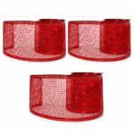 PACK X3 CINTA ALAMBRADA 2.5" X 10YDS MALLA ESCARCHADA ROJA