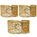 PACK X3 CINTA ALAMBRADA 2.5" X 10YDS CON HILOS Y FLAKES DORADOS