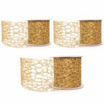 PACK X3 CINTA ALAMBRADA 2.5" X 10YDS TEJIDO ESCARCHADO DORADO