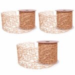 PACK X3 CINTA ALAMBRADA 2.5" X 10YDS TEJIDO ESCARCHADO ORO ROSA